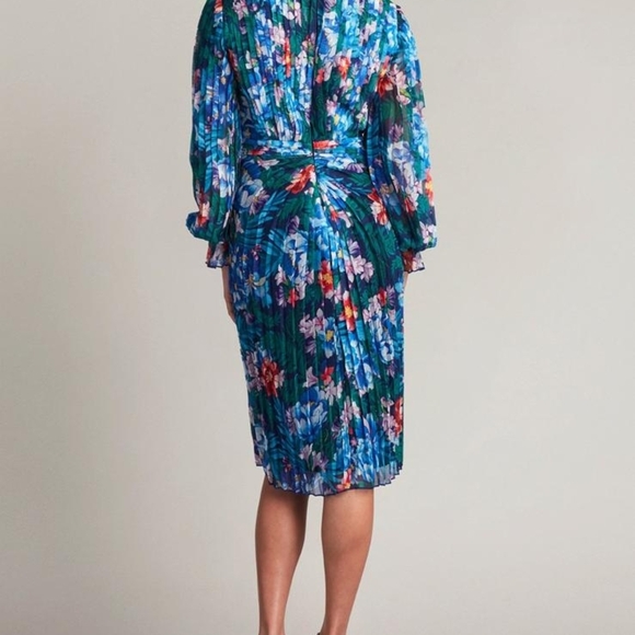 Floral Pleated Dress with Long Sleeves - Picture 3 of 3